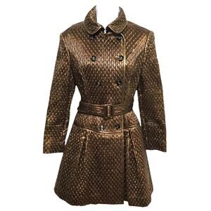 Burberry Runway Quilted Metallic Bronze Leather Trench Coat Italy 42 US 8 SEE
